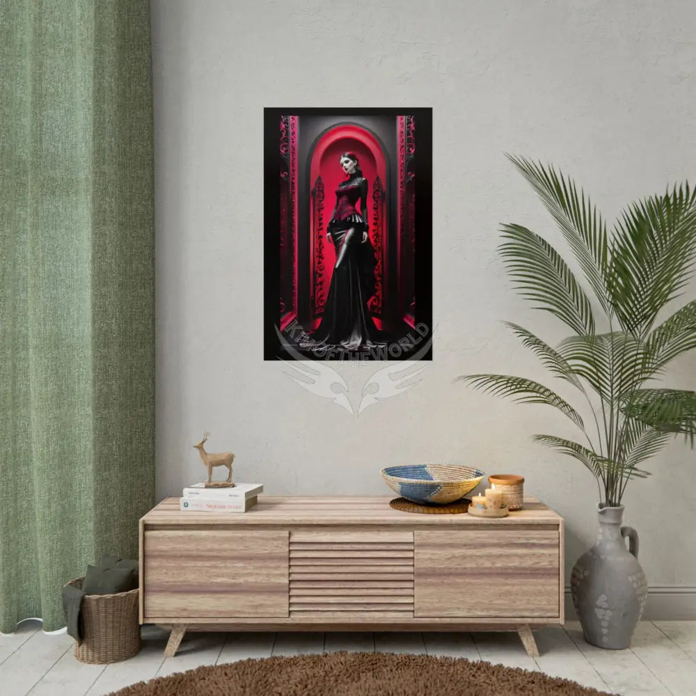 Red Light District Gothic Fashion Floral Lace Lady Woman Black & Red Satin 3D Moon Art Poster — Black & Red Fashion