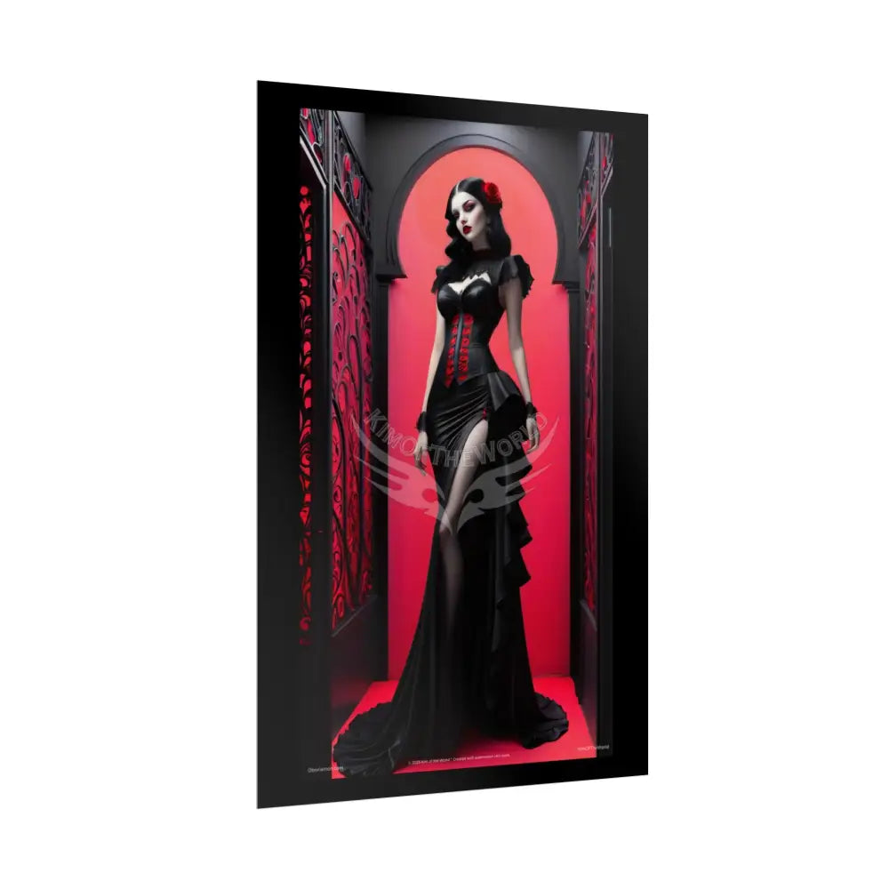 Red Light District Gothic Fashion Floral Lace Lady Woman Black & Red Satin 3D Moon Art Poster — Black & Red Fashion