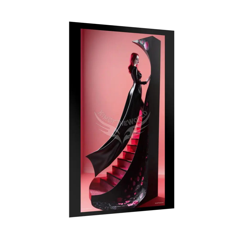 Red Light District Gothic Fashion Floral Black Queen Lady Woman Black & Red Satin 3D Moon Art Poster — Black & Red