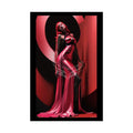 Red Light District Gothic Fashion Floral Black Queen Lady Woman Black & Red Satin 3D Moon Art Poster — Black & Red