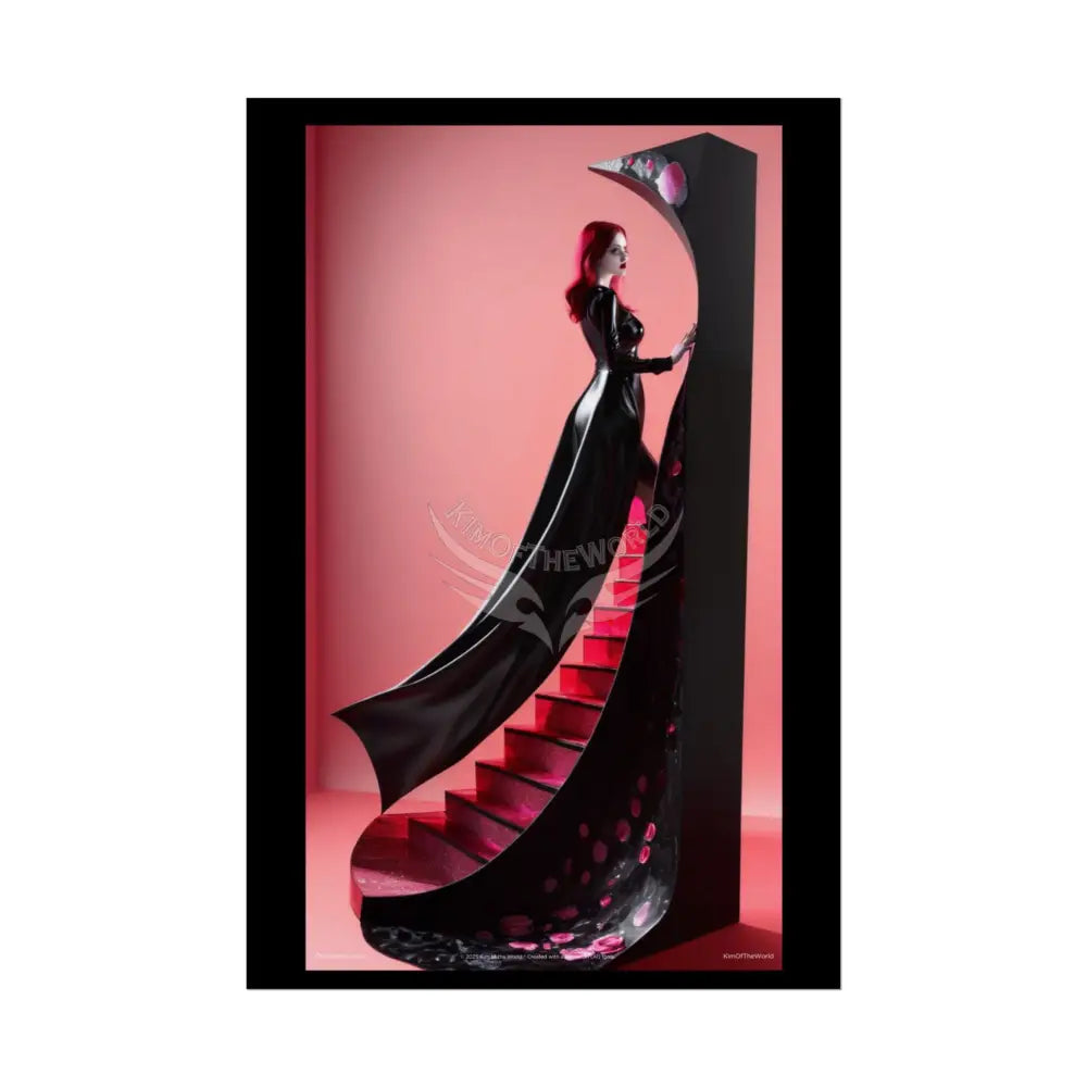 Red Light District Gothic Fashion Floral Black Queen Lady Woman Black & Red Satin 3D Moon Art Poster — Black & Red