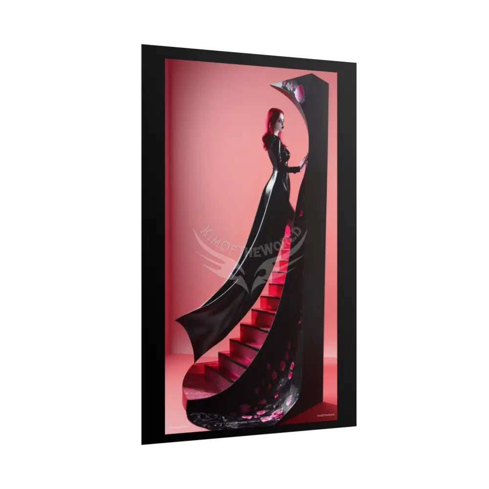 Red Light District Gothic Fashion Floral Black Queen Lady Woman Black & Red Satin 3D Moon Art Poster — Black & Red