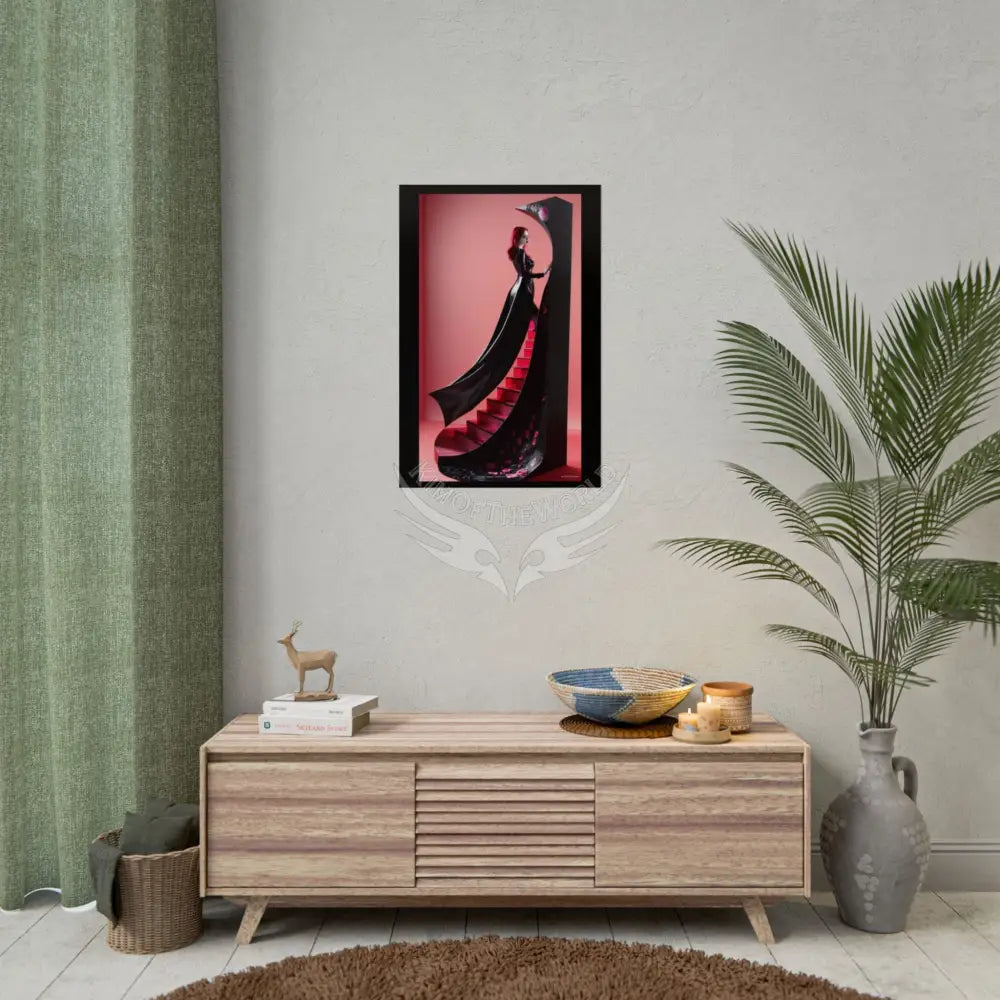 Red Light District Gothic Fashion Floral Black Queen Lady Woman Black & Red Satin 3D Moon Art Poster — Black & Red