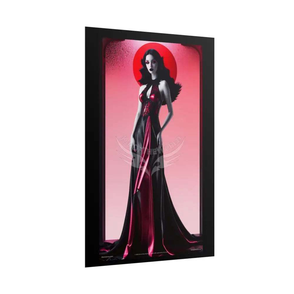 Red Light Gothic Fashion Floral Black Queen Lady Woman Black & Red Satin 3D Moon Art Poster — Black & Red Fashion