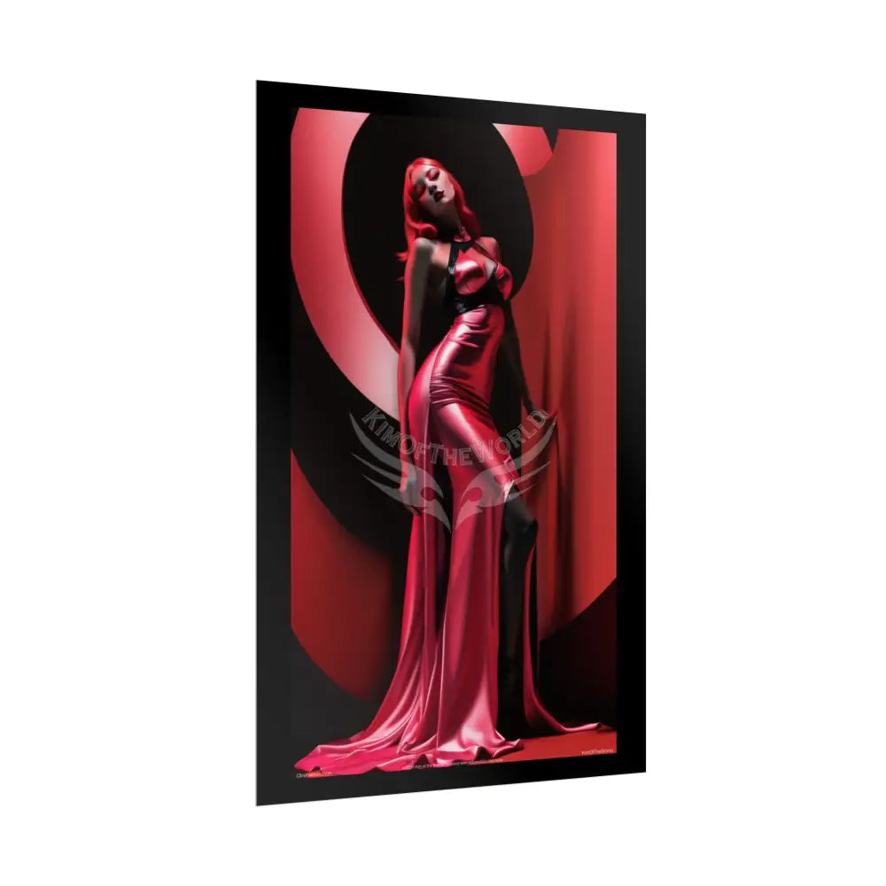Red Light District Gothic Fashion Floral Black Queen Lady Woman Black & Red Satin 3D Moon Art Poster — Black & Red