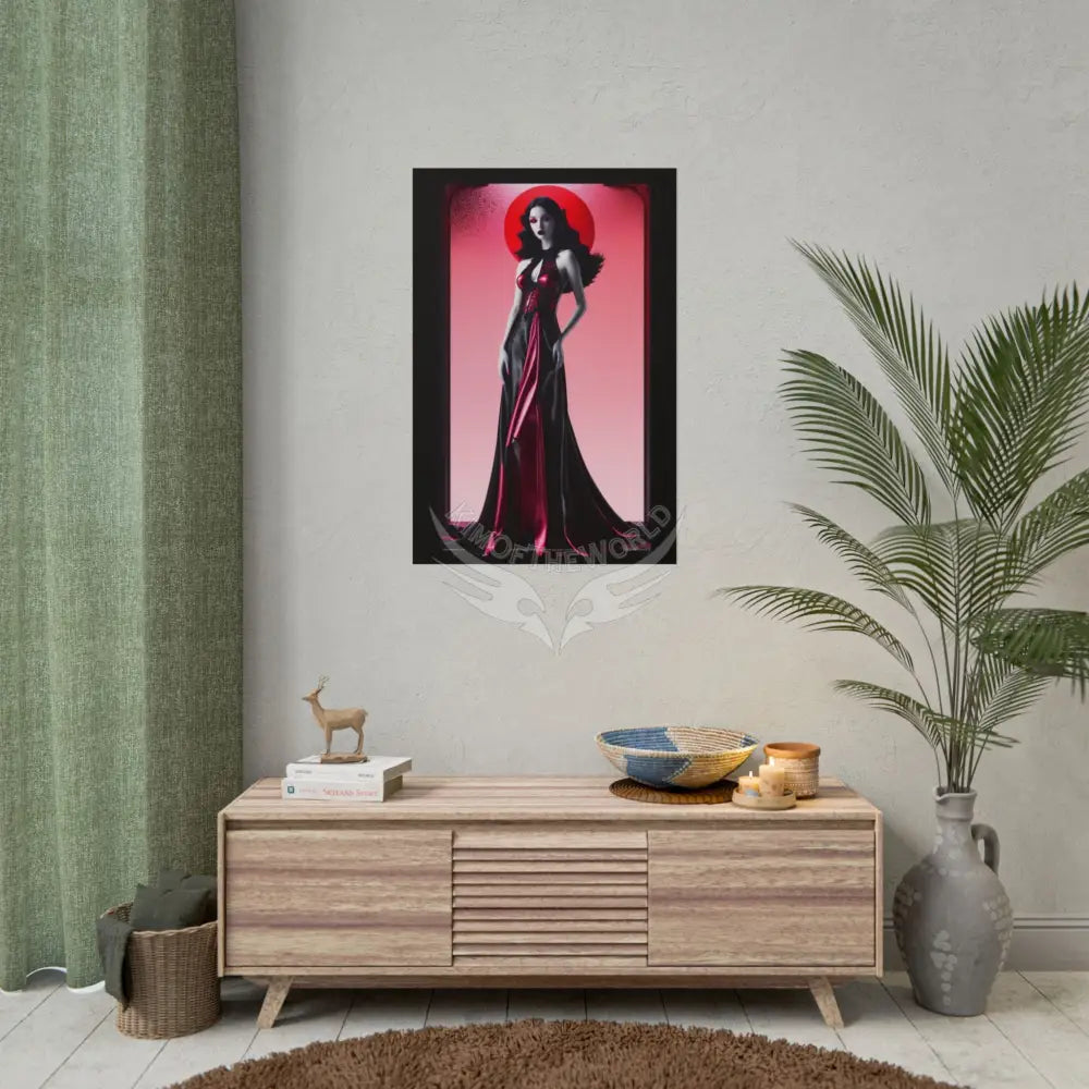 Red Light Gothic Fashion Floral Black Queen Lady Woman Black & Red Satin 3D Moon Art Poster — Black & Red Fashion