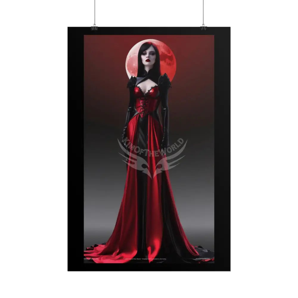 Red Light District Gothic Fashion Floral Black Queen Lady Woman Black & Red Satin 3D Moon Art Poster — Black & Red