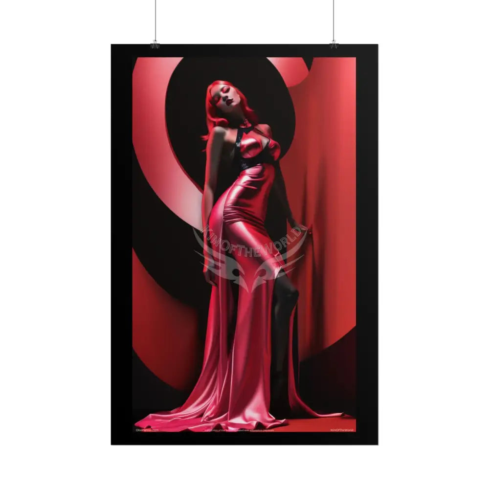 Red Light District Gothic Fashion Floral Black Queen Lady Woman Black & Red Satin 3D Moon Art Poster — Black & Red