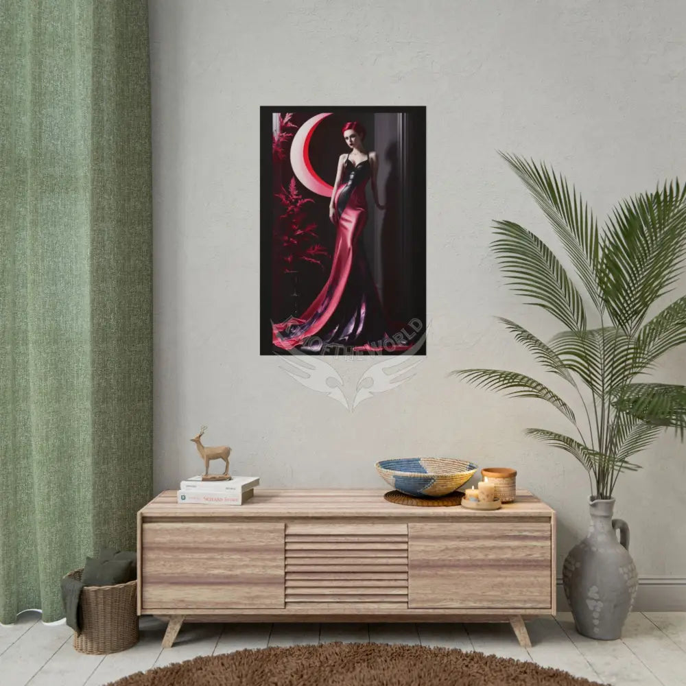 Red Light Gothic Fashion Floral Black Queen Lady Woman Black & Red Satin 3D Moon Art Poster — Black & Red Fashion