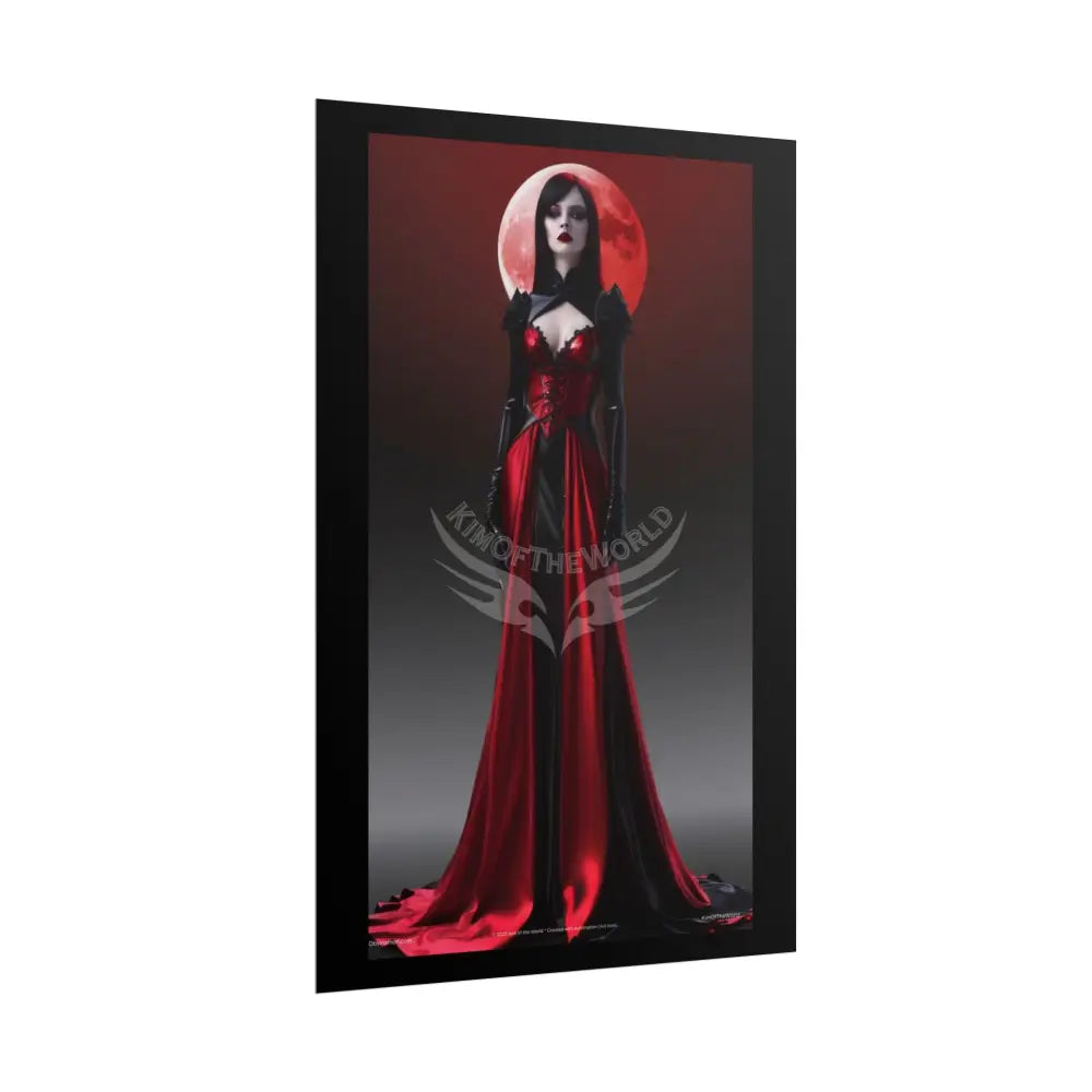 Red Light District Gothic Fashion Floral Black Queen Lady Woman Black & Red Satin 3D Moon Art Poster — Black & Red