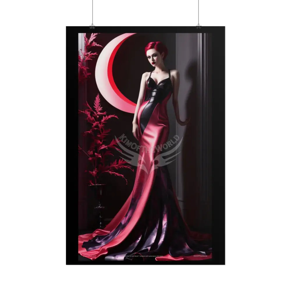 Red Light Gothic Fashion Floral Black Queen Lady Woman Black & Red Satin 3D Moon Art Poster — Black & Red Fashion