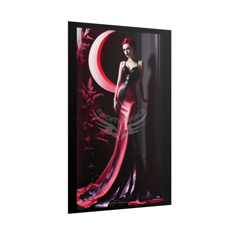 Red Light Gothic Fashion Floral Black Queen Lady Woman Black & Red Satin 3D Moon Art Poster — Black & Red Fashion