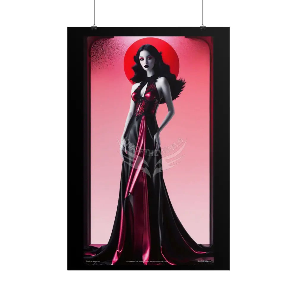 Red Light Gothic Fashion Floral Black Queen Lady Woman Black & Red Satin 3D Moon Art Poster — Black & Red Fashion