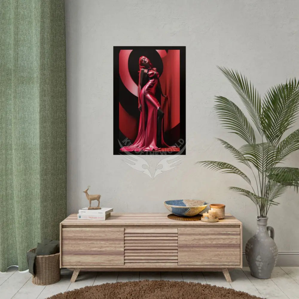 Red Light District Gothic Fashion Floral Black Queen Lady Woman Black & Red Satin 3D Moon Art Poster — Black & Red