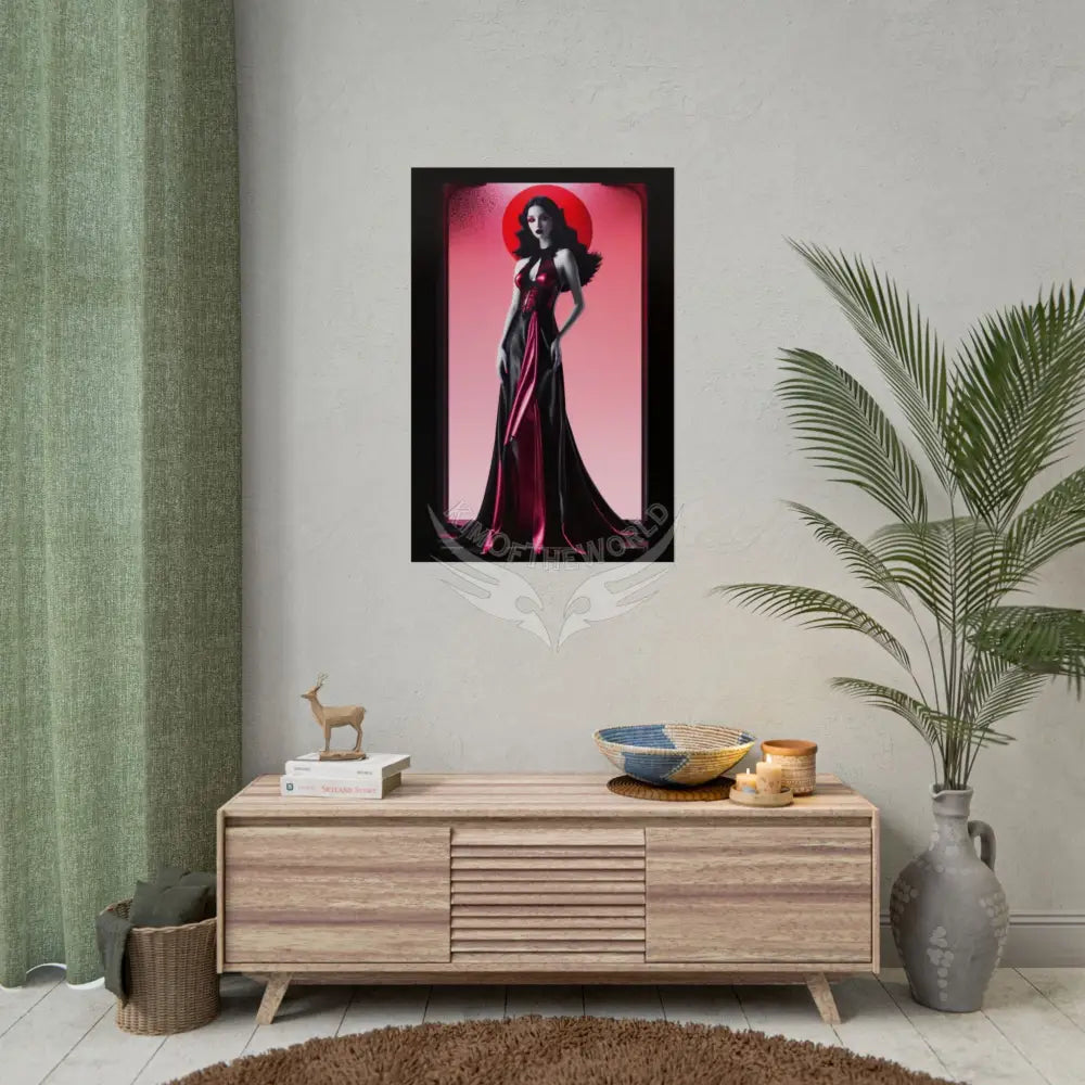 Red Light Gothic Fashion Floral Black Queen Lady Woman Black & Red Satin 3D Moon Art Poster — Black & Red Fashion
