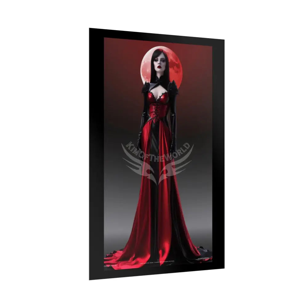 Red Light District Gothic Fashion Floral Black Queen Lady Woman Black & Red Satin 3D Moon Art Poster — Black & Red
