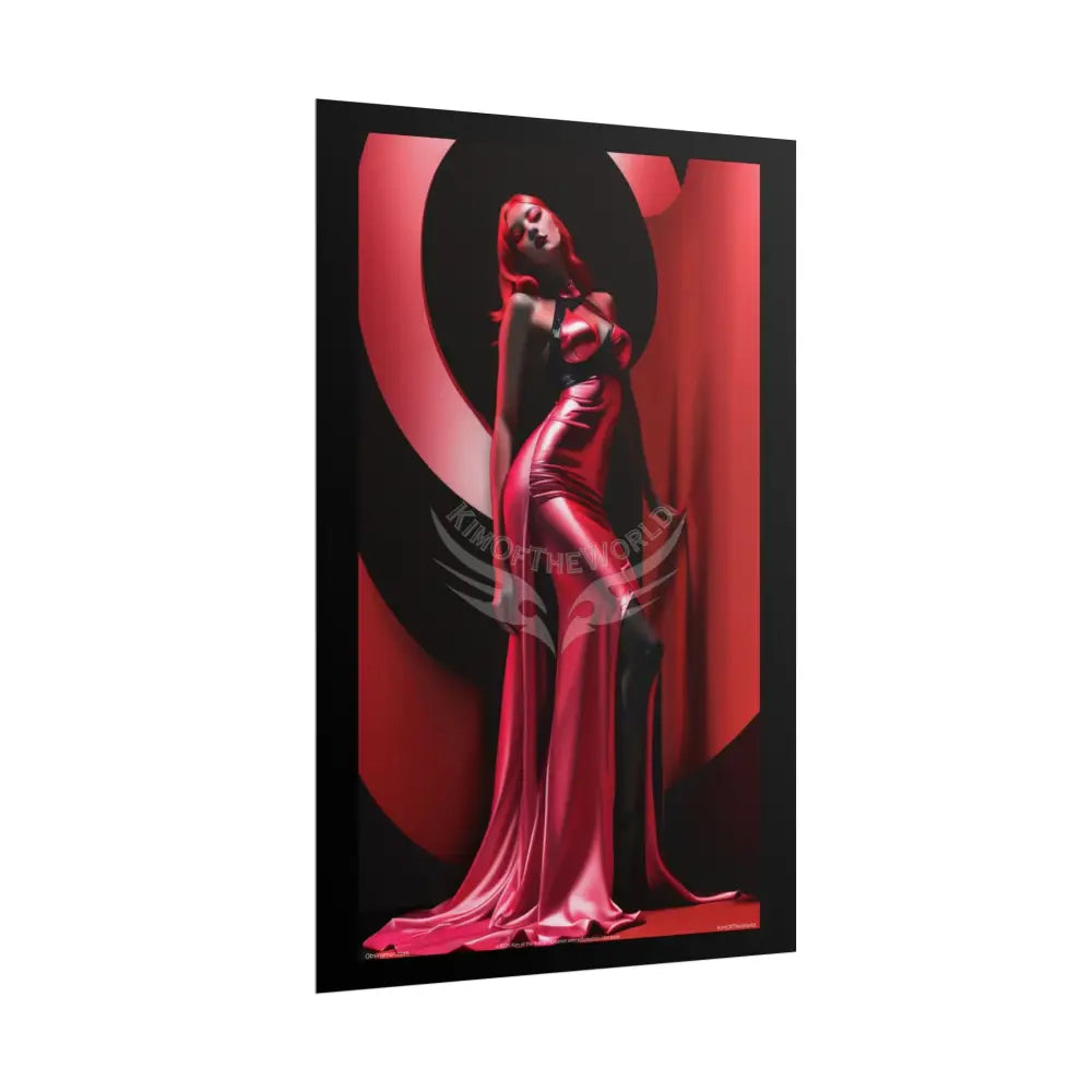Red Light District Gothic Fashion Floral Black Queen Lady Woman Black & Red Satin 3D Moon Art Poster — Black & Red