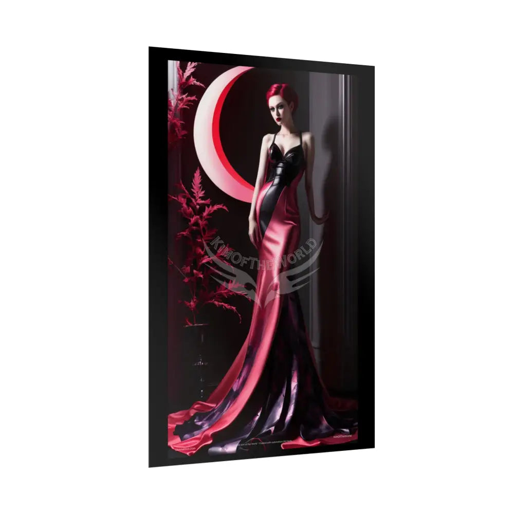 Red Light Gothic Fashion Floral Black Queen Lady Woman Black & Red Satin 3D Moon Art Poster — Black & Red Fashion