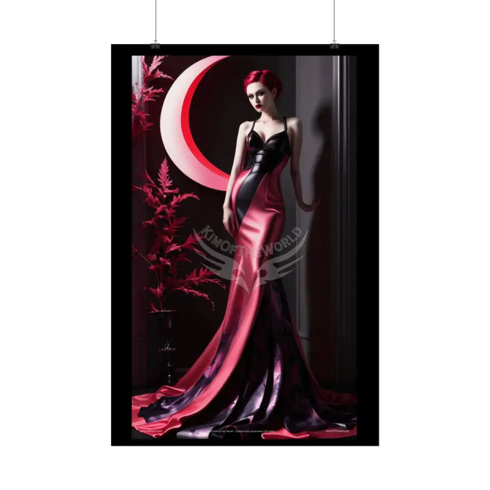 Red Light Gothic Fashion Floral Black Queen Lady Woman Black & Red Satin 3D Moon Art Poster — Black & Red Fashion