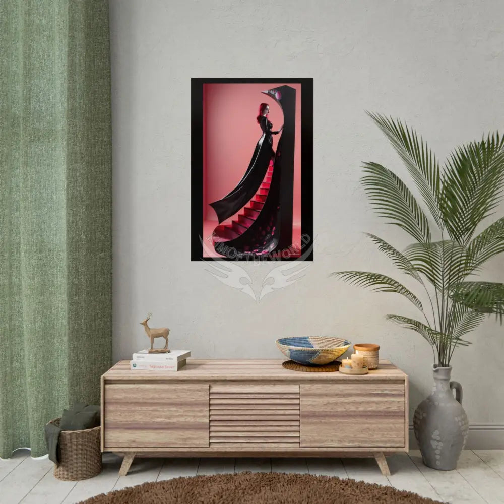 Red Light District Gothic Fashion Floral Black Queen Lady Woman Black & Red Satin 3D Moon Art Poster — Black & Red
