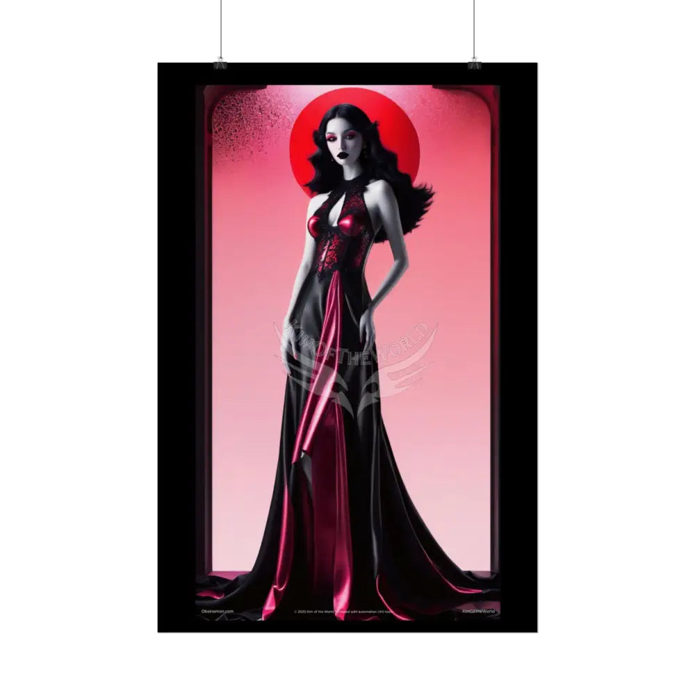 Red Light Gothic Fashion Floral Black Queen Lady Woman Black & Red Satin 3D Moon Art Poster — Black & Red Fashion