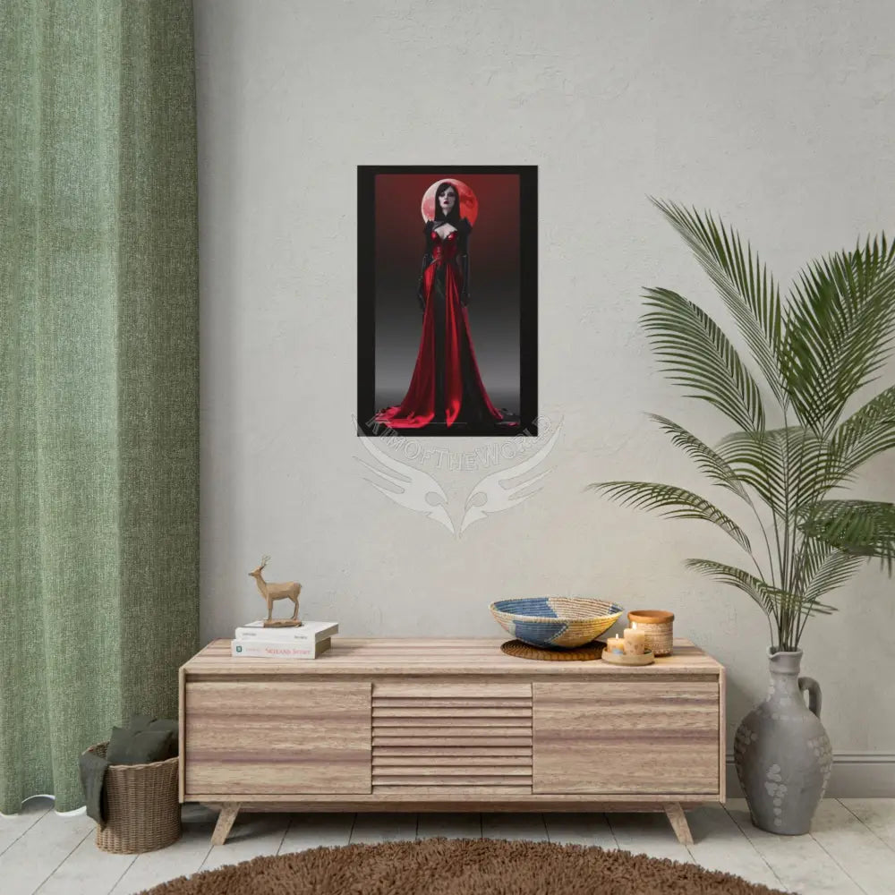 Red Light District Gothic Fashion Floral Black Queen Lady Woman Black & Red Satin 3D Moon Art Poster — Black & Red