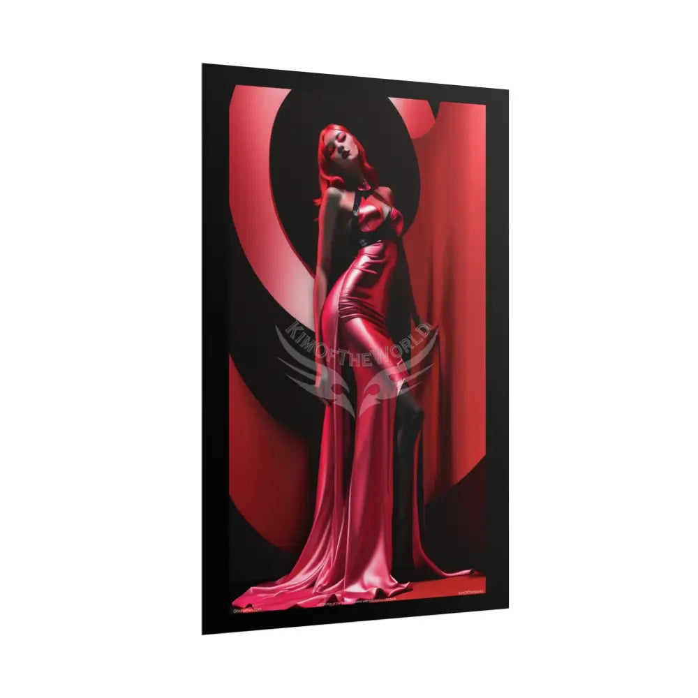 Red Light District Gothic Fashion Floral Black Queen Lady Woman Black & Red Satin 3D Moon Art Poster — Black & Red