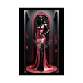 Red Light District Gothic Fashion Floral Red Glass Lady Woman Black & Red Satin 3D Moon Art Poster — Black & Red