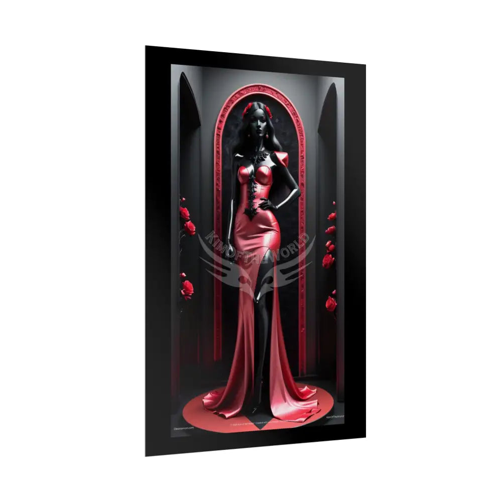Red Light District Gothic Fashion Floral Red Glass Lady Woman Black & Red Satin 3D Moon Art Poster — Black & Red