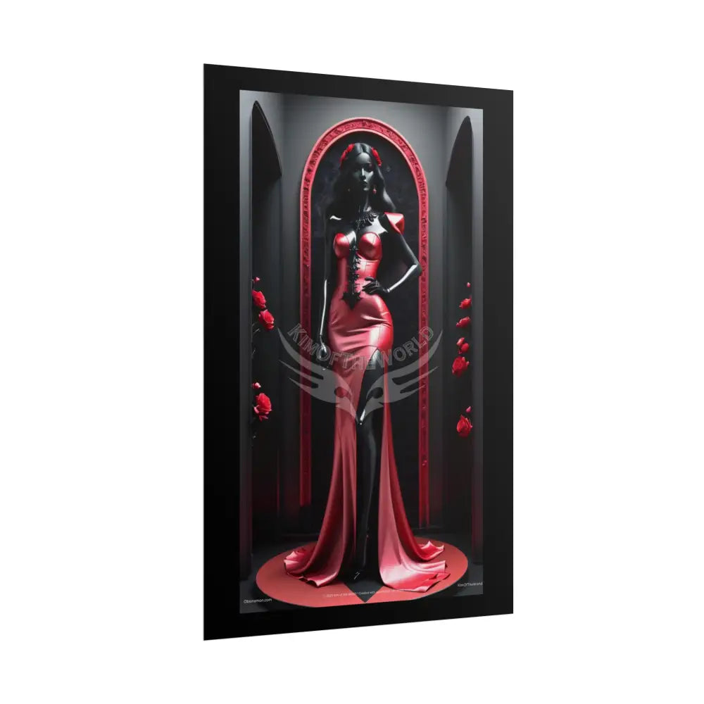 Red Light District Gothic Fashion Floral Red Glass Lady Woman Black & Red Satin 3D Moon Art Poster — Black & Red