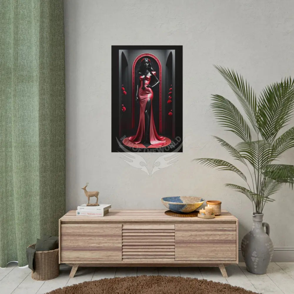 Red Light District Gothic Fashion Floral Red Glass Lady Woman Black & Red Satin 3D Moon Art Poster — Black & Red