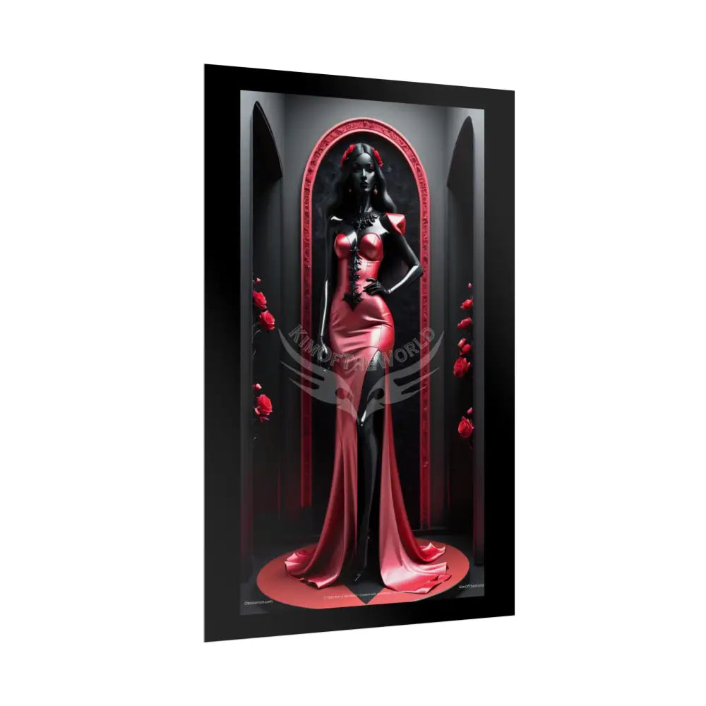 Red Light District Gothic Fashion Floral Red Glass Lady Woman Black & Red Satin 3D Moon Art Poster — Black & Red