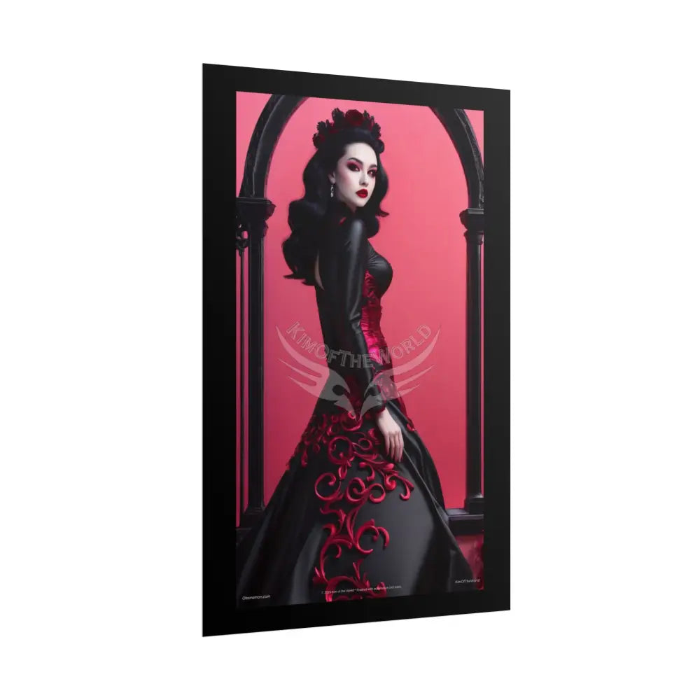 Red Light District Gothic Fashion Floral Lace Lady Woman Black & Red Satin 3D Moon Art Poster — Black & Red Fashion