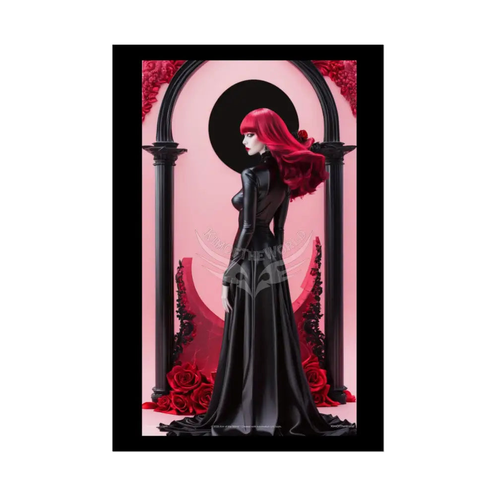 Red Light District Gothic Fashion Floral Lace Lady Woman Black & Red Satin 3D Moon Art Poster — Black & Red Fashion