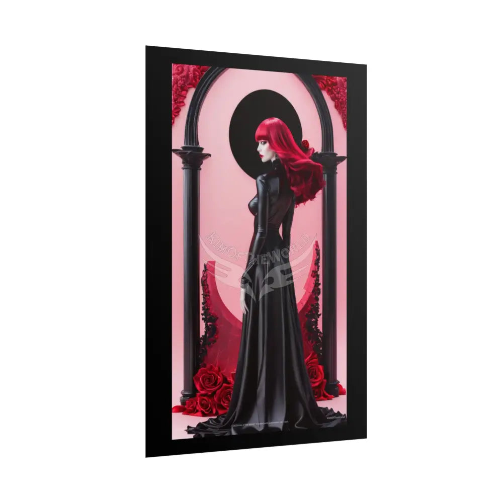 Red Light District Gothic Fashion Floral Lace Lady Woman Black & Red Satin 3D Moon Art Poster — Black & Red Fashion