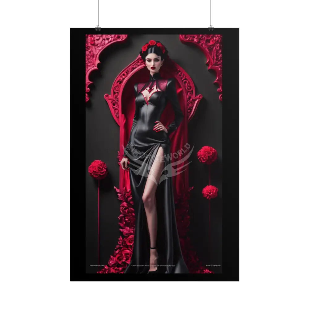 Red Light District Gothic Fashion Floral Lace Lady Woman Black & Red Satin 3D Moon Art Poster — Black & Red Fashion