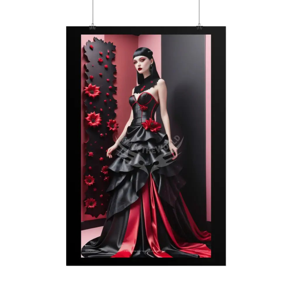 Red Light District Gothic Fashion Floral Lace Lady Woman Black & Red Satin 3D Moon Art Poster — Black & Red Fashion
