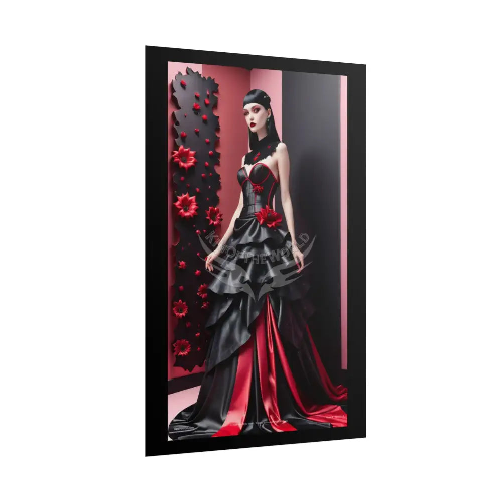 Red Light District Gothic Fashion Floral Lace Lady Woman Black & Red Satin 3D Moon Art Poster — Black & Red Fashion