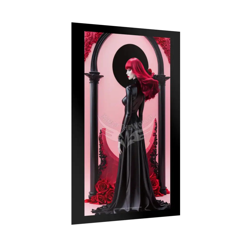 Red Light District Gothic Fashion Floral Lace Lady Woman Black & Red Satin 3D Moon Art Poster — Black & Red Fashion