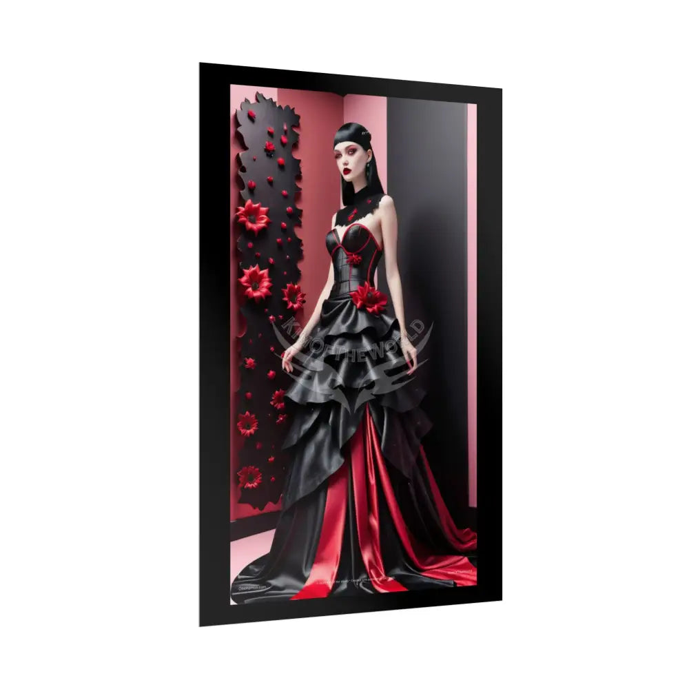 Red Light District Gothic Fashion Floral Lace Lady Woman Black & Red Satin 3D Moon Art Poster — Black & Red Fashion