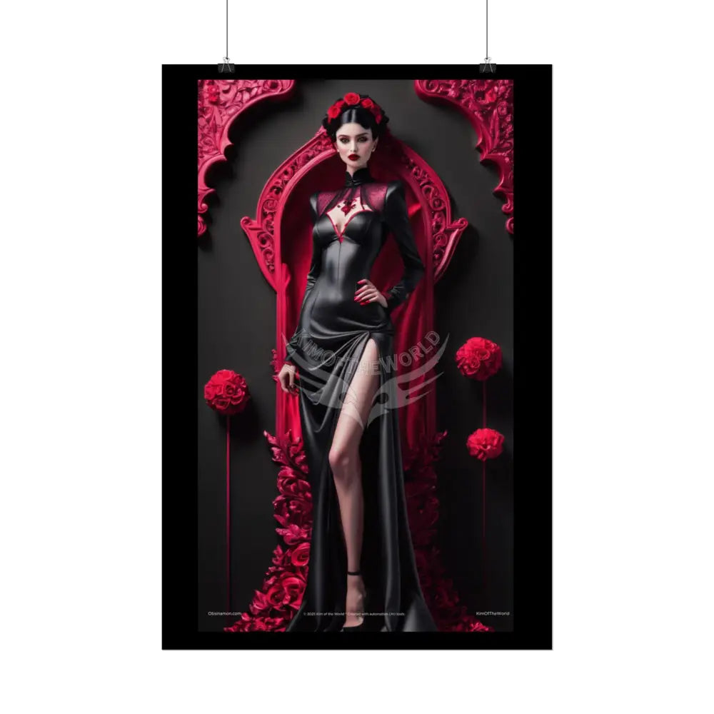 Red Light District Gothic Fashion Floral Lace Lady Woman Black & Red Satin 3D Moon Art Poster — Black & Red Fashion