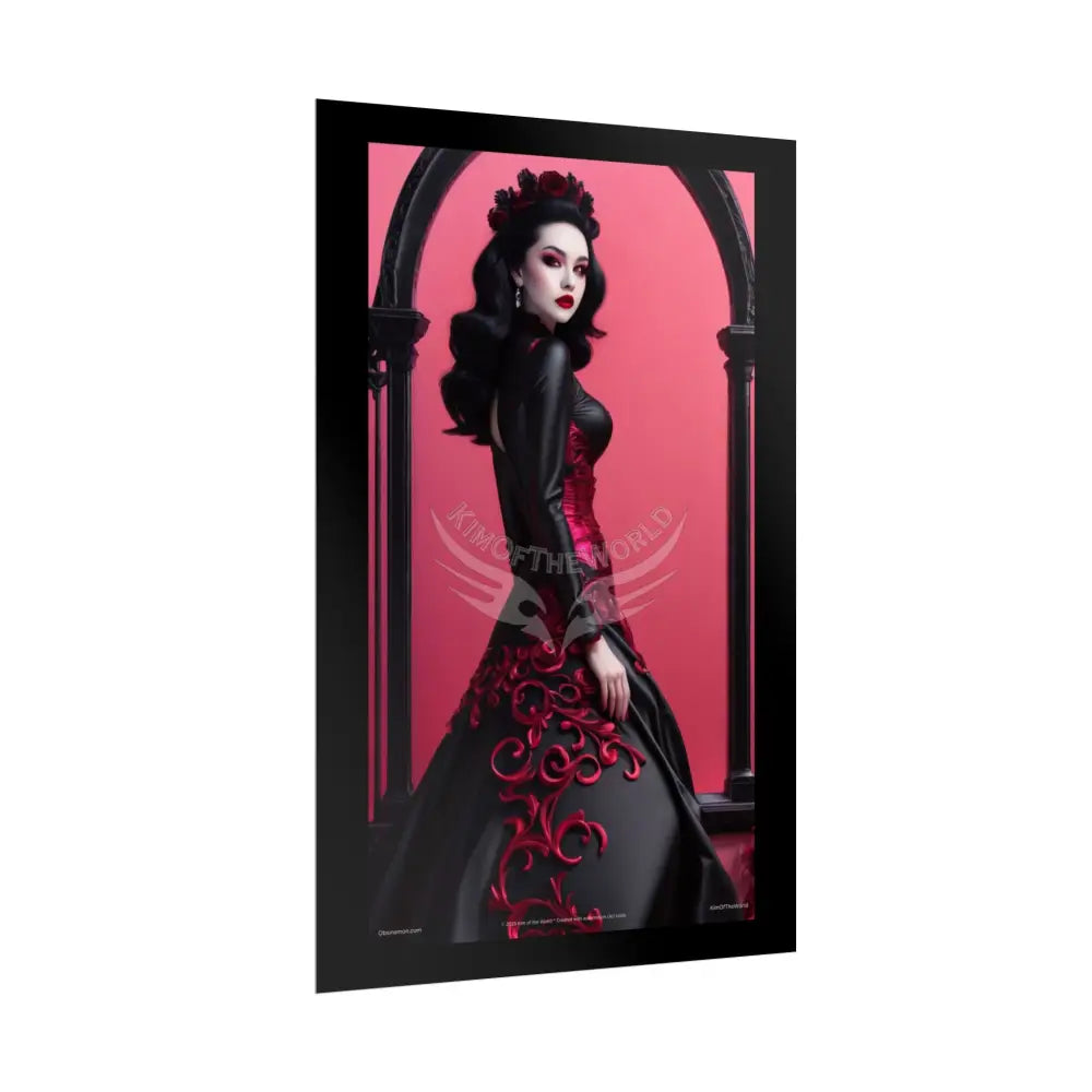 Red Light District Gothic Fashion Floral Lace Lady Woman Black & Red Satin 3D Moon Art Poster — Black & Red Fashion