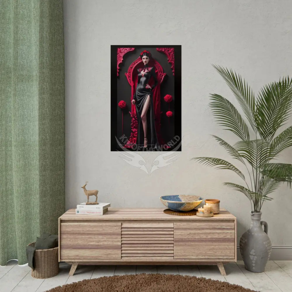 Red Light District Gothic Fashion Floral Lace Lady Woman Black & Red Satin 3D Moon Art Poster — Black & Red Fashion