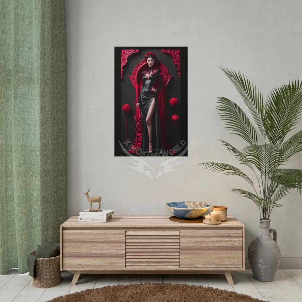 Red Light District Gothic Fashion Floral Lace Lady Woman Black & Red Satin 3D Moon Art Poster — Black & Red Fashion