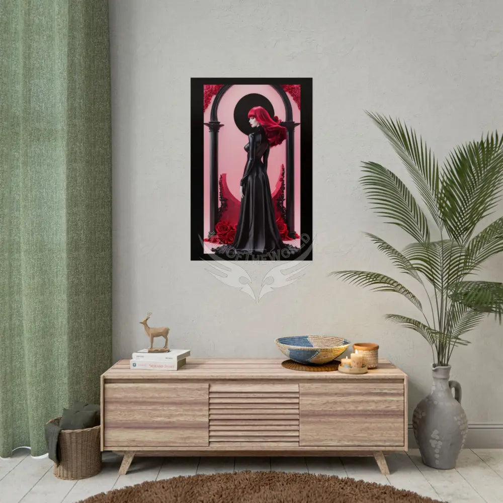 Red Light District Gothic Fashion Floral Lace Lady Woman Black & Red Satin 3D Moon Art Poster — Black & Red Fashion