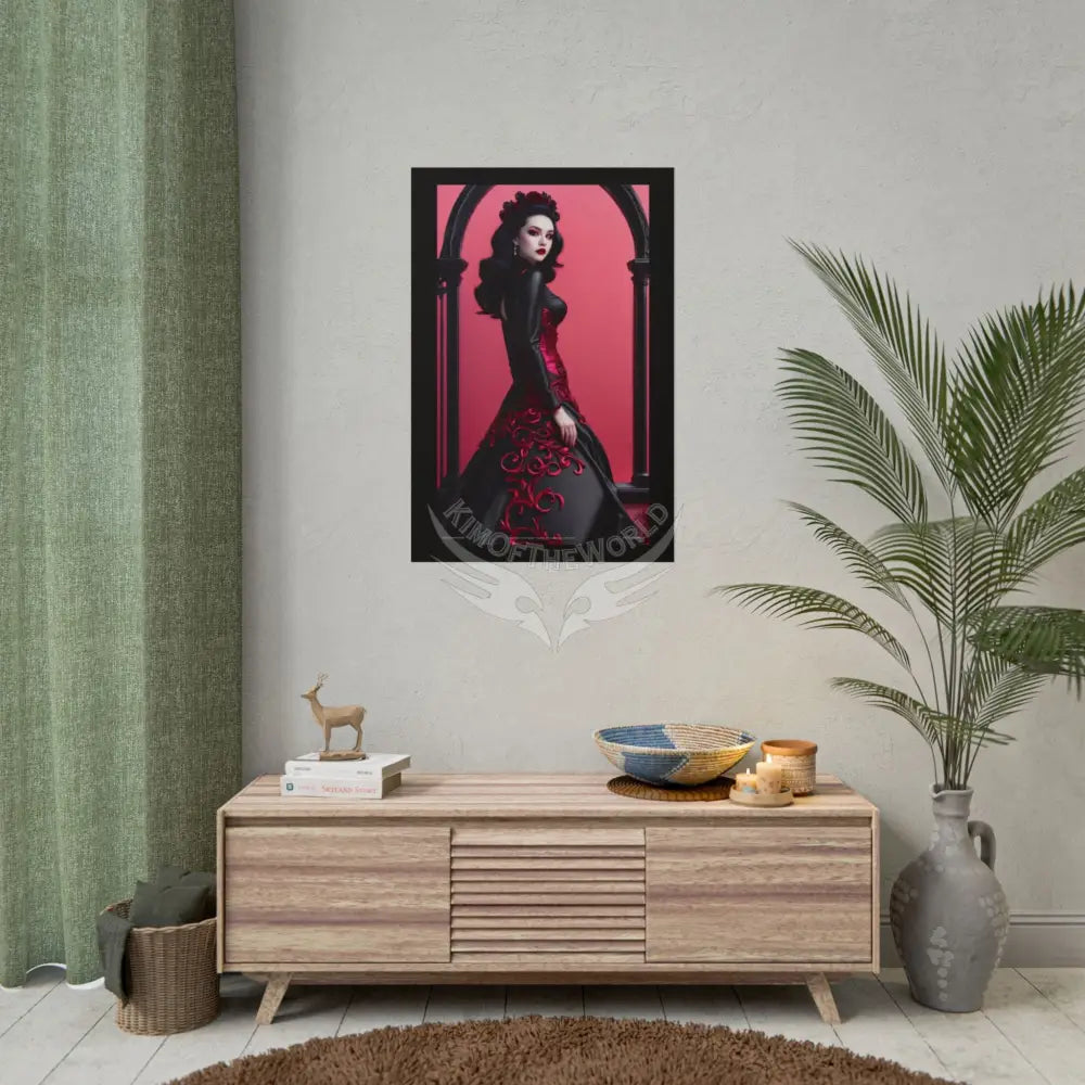 Red Light District Gothic Fashion Floral Lace Lady Woman Black & Red Satin 3D Moon Art Poster — Black & Red Fashion