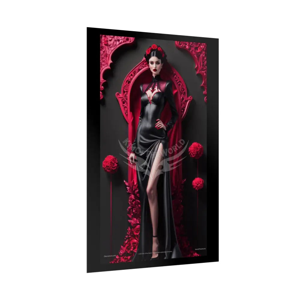 Red Light District Gothic Fashion Floral Lace Lady Woman Black & Red Satin 3D Moon Art Poster — Black & Red Fashion