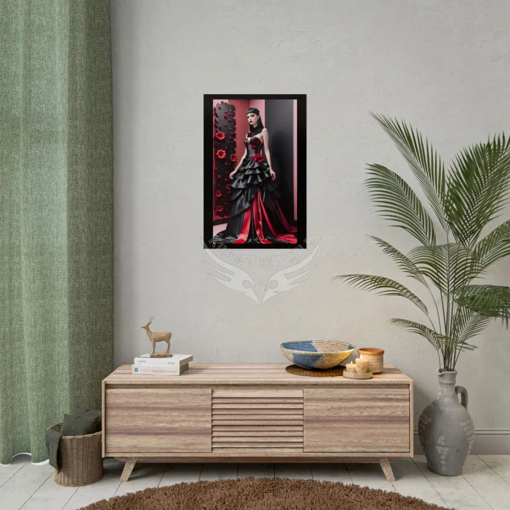 Red Light District Gothic Fashion Floral Lace Lady Woman Black & Red Satin 3D Moon Art Poster — Black & Red Fashion