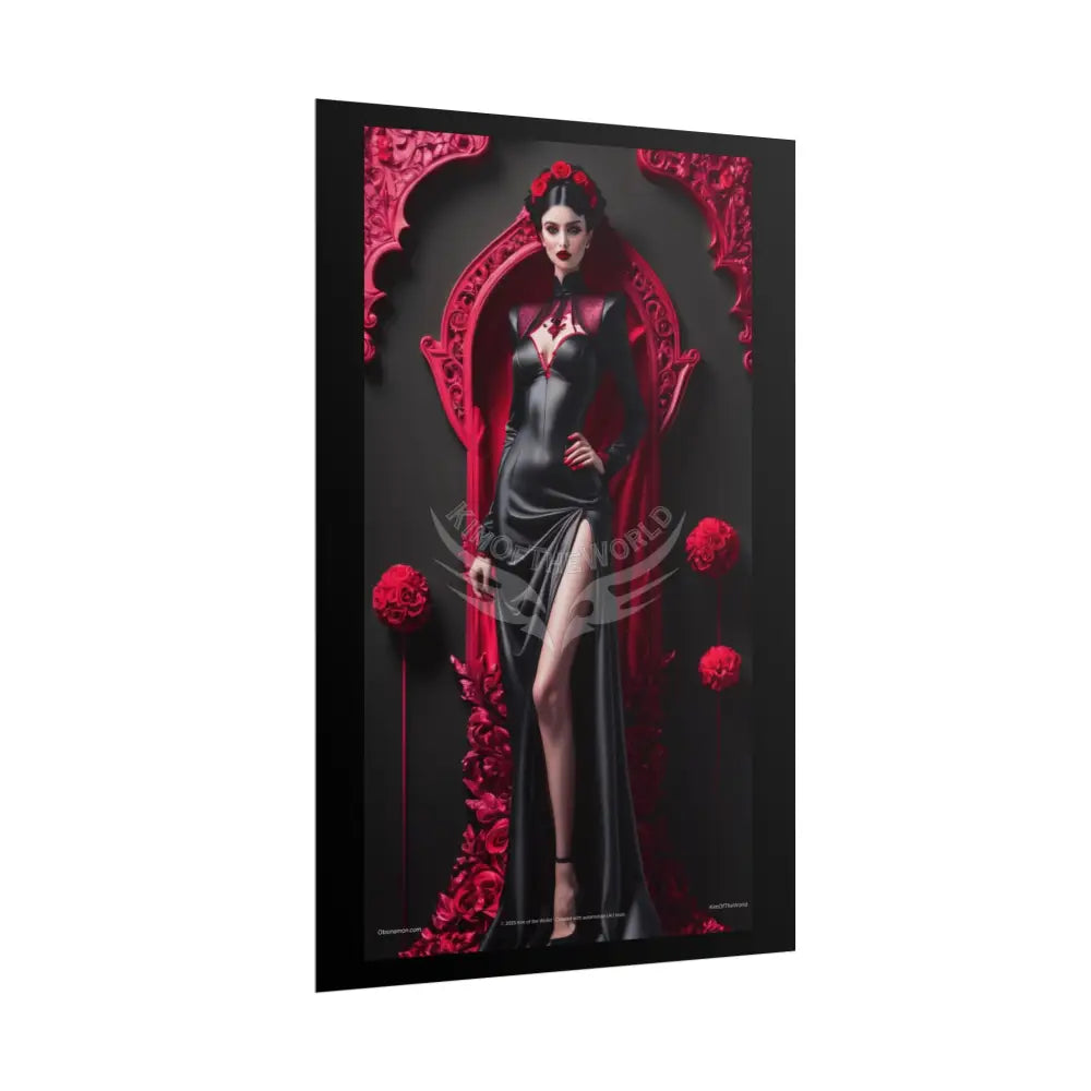 Red Light District Gothic Fashion Floral Lace Lady Woman Black & Red Satin 3D Moon Art Poster — Black & Red Fashion
