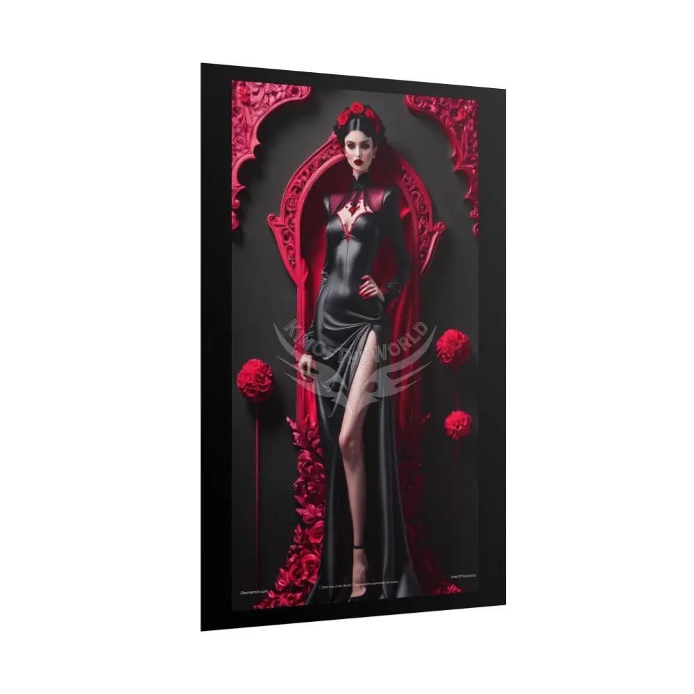 Red Light District Gothic Fashion Floral Lace Lady Woman Black & Red Satin 3D Moon Art Poster — Black & Red Fashion